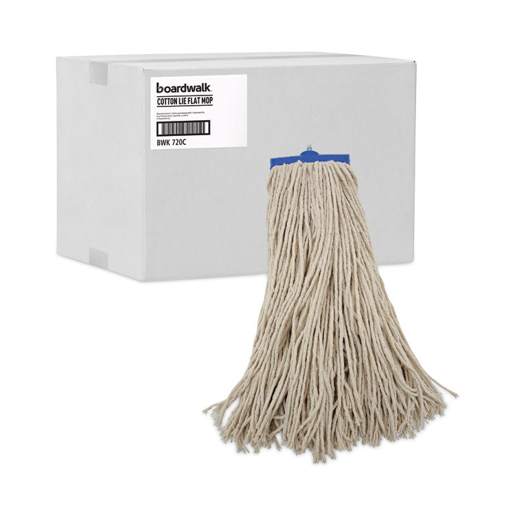 Mop Head, Economical Lie-Flat Head, Cotton Fiber, 20 oz, White, 12/Carton