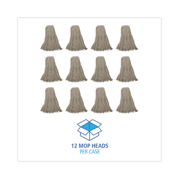 Mop Head, Economical Lie-Flat Head, Cotton Fiber, 32oz, White, 12/carton