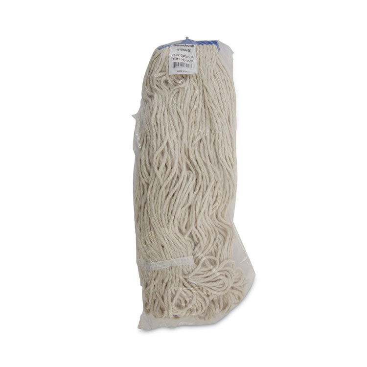 Mop Head, Lie-Flat Head, Cotton Fiber, 24 oz, White, 12/Carton