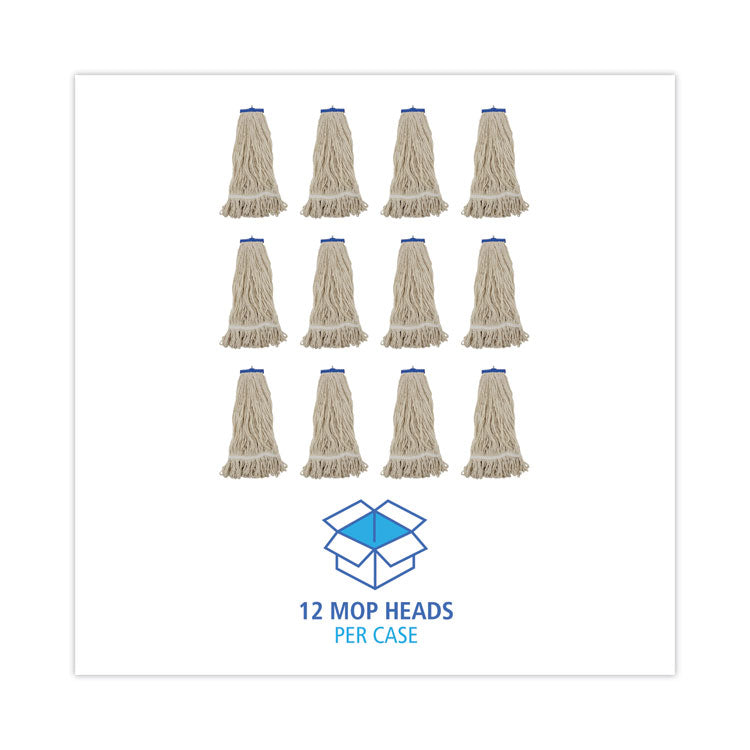 Mop Head, Lie-Flat Head, Cotton Fiber, 24 oz, White, 12/Carton