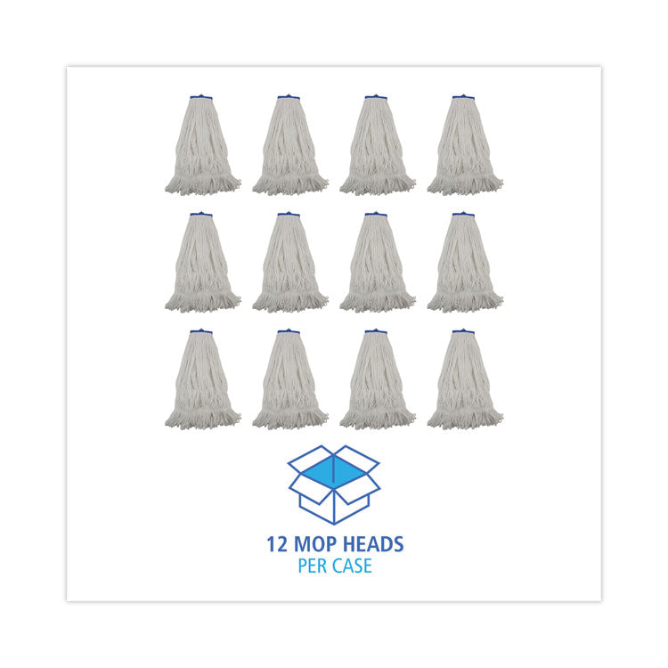 Mop Head, Lie-Flat Head, Rayon Fiber, 24oz, White, 12/carton