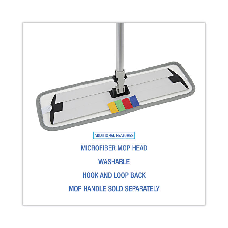 Microfiber Wet Mop Head, Blue, 18 x 5, Split Microfiber, Hook and Loop Back, Dozen