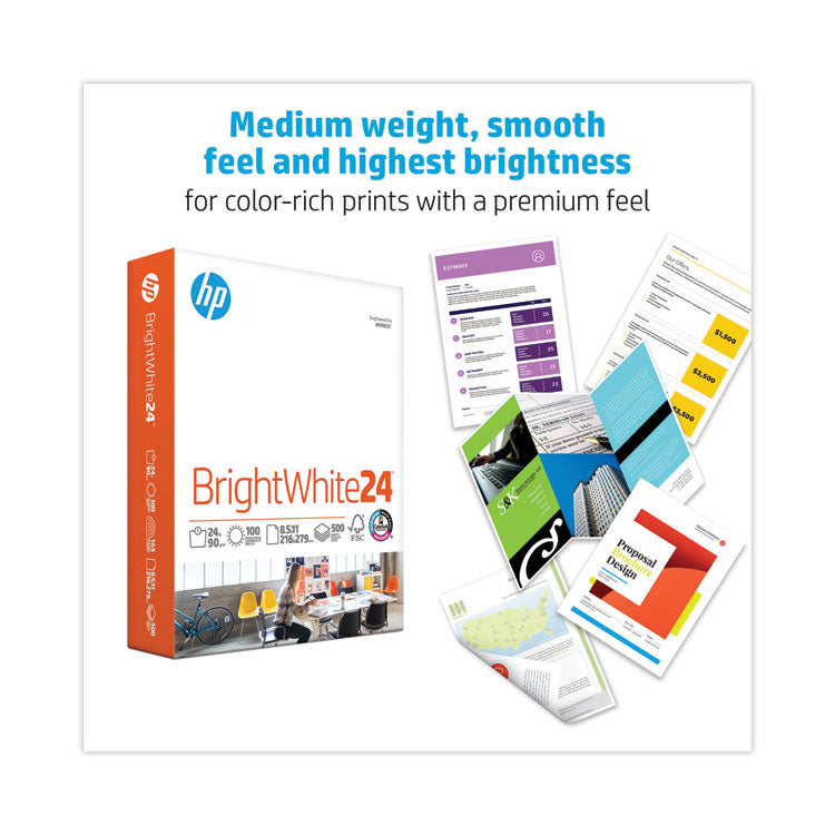 Brightwhite24 Paper, 100 Bright, 24 lb Bond Weight, 8.5 x 11, Bright White, 500/Ream