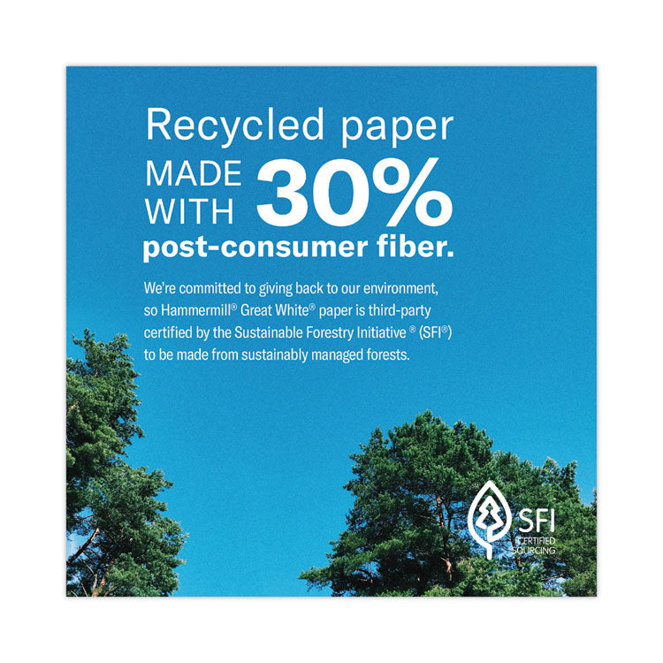 Great White 30 Recycled Print Paper, 92 Bright, 20 lb Bond Weight, 8.5 x 11, White, 500/Ream