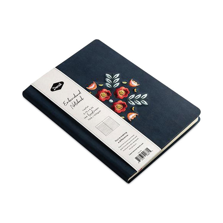 Vegan-Suede Layflat Hardbound Journal, Evelyn's Floral Bouquet, College Rule, Dark Blue/Multicolor Cover, (72) 8 x 5.5 Sheets