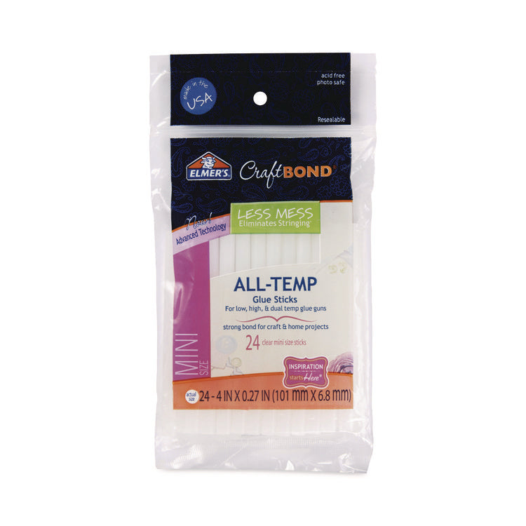 CraftBond Less Mess All-Temp Glue Sticks, 0.27" x 4", Dries Clear, 24/Pack