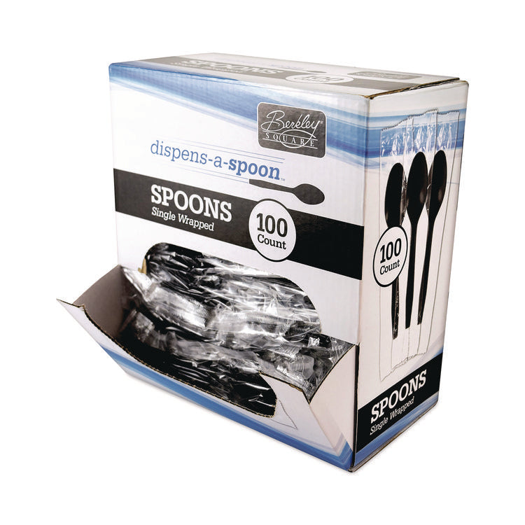 Dispens-a Spoon, Individually Wrapped, Mediumweight Spoon, Plastic, Black, 100/Box