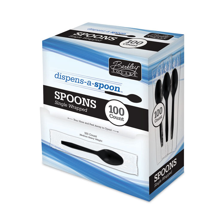 Dispens-a Spoon, Individually Wrapped, Mediumweight Spoon, Plastic, Black, 100/Box