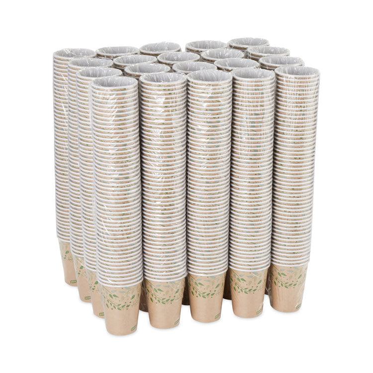 EcoSmart Recycled Fiber Hot/Cold Cups, 12 oz, Paper, Kraft/Green, 50/Sleeve, 20 Sleeves/Carton