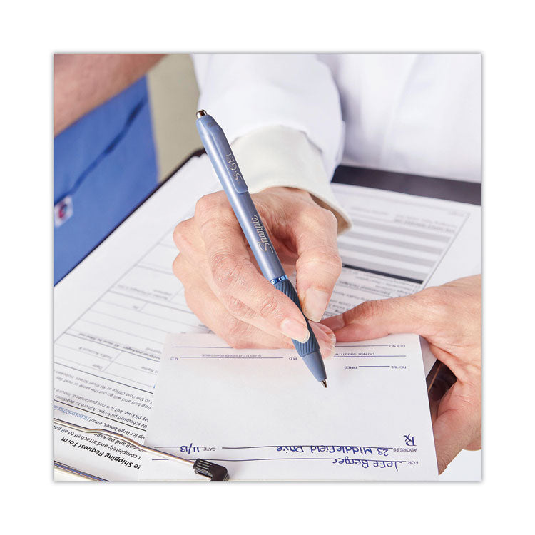 S-Gel Fashion Barrel Gel Pen, Retractable, Medium 0.7 mm, Black Ink, Frost Blue Barrel, 4/Pack