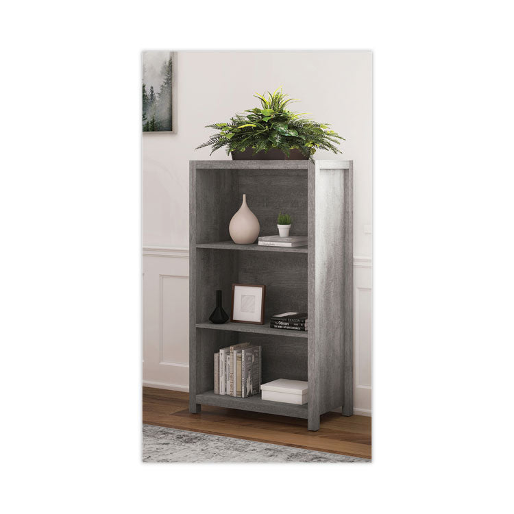 Fallbrook Bookcase, Three-Shelf, 28w x 14d x 48.25h, Smoked Ash/Rustic Warm Gray