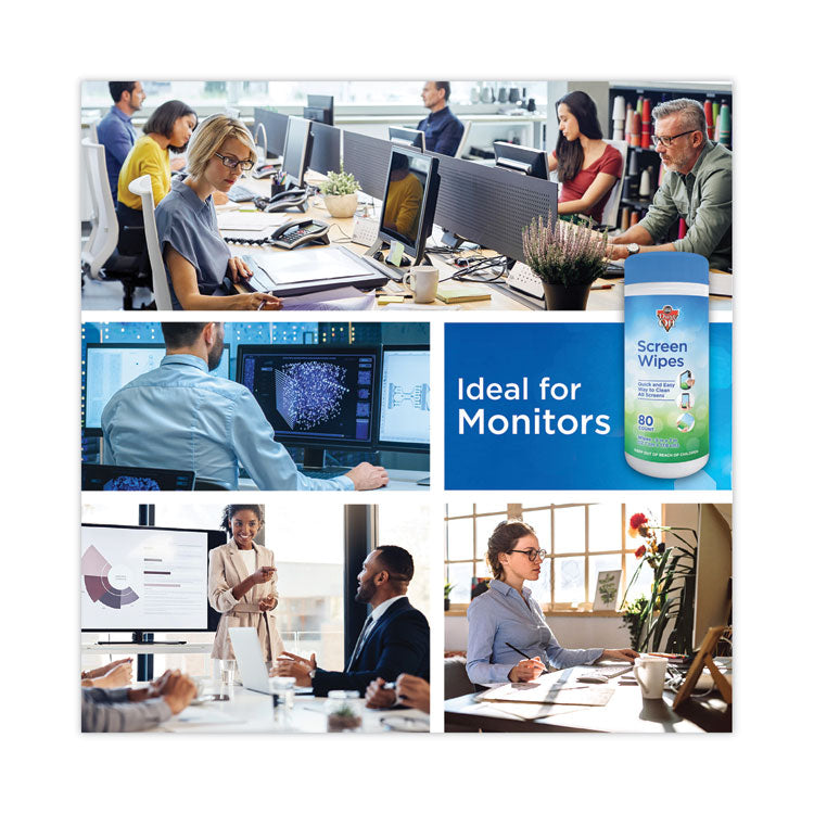 Premoistened Monitor Cleaning Wipes, Cloth, 5 x 7, Citrus, White, 80/Tub