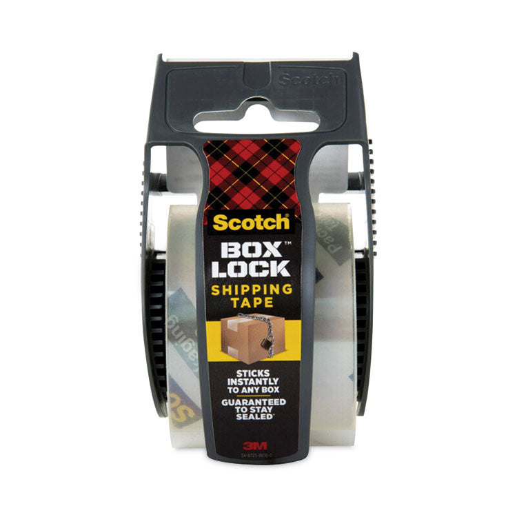 Box Lock Shipping Packaging Tape With Dispenser, 1.5" Core, 1.88" X 22.2 Yds, Clear