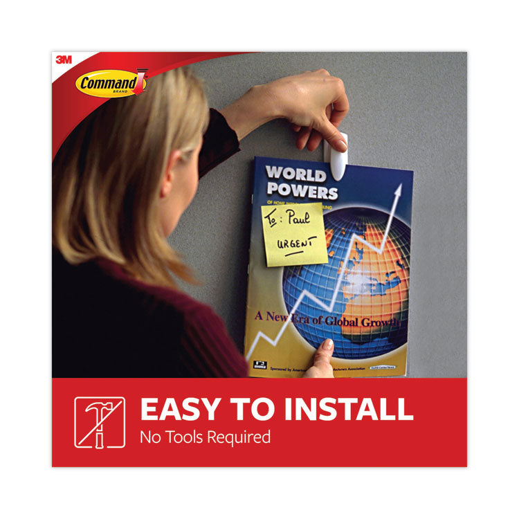 Spring Hook, Plastic, White, 0.25 lb Capacity, 1 Hook and 2 Strips/Pack