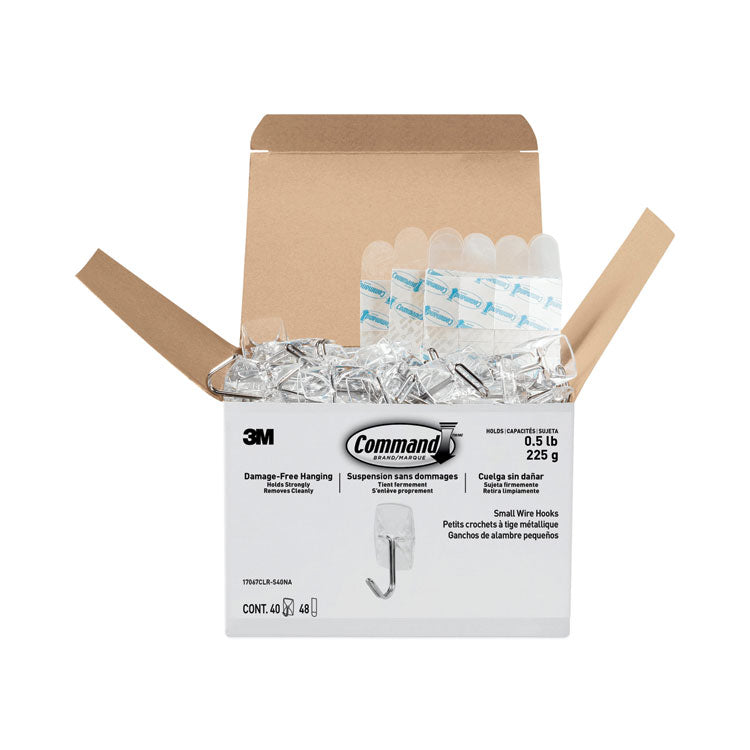 Clear Hooks and Strips, Small, Plastic/Metal, 0.5 lb Capacity, 40 Hooks and 48 Strips/Pack