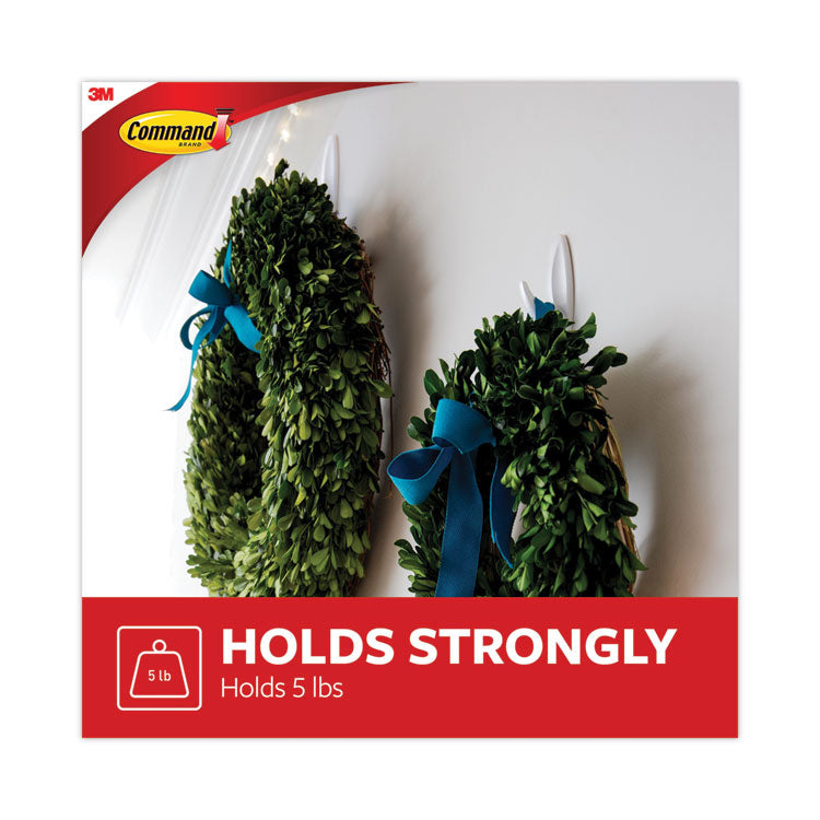 Designer Hooks, Large, Plastic, White, 5 lb Capacity, 16 Hooks and 24 Strips/Pack