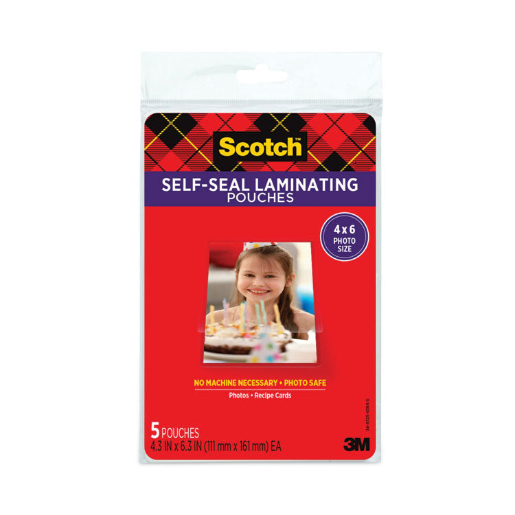 Self-Sealing Laminating Pouches, 9.5 Mil, 4.38" X 6.38", Gloss Clear, 5/pack