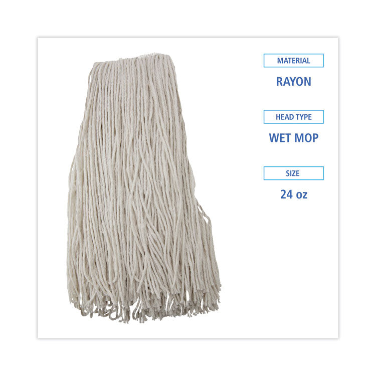 Premium Cut-End Wet Mop Heads, Rayon, 24oz, White, 12/carton