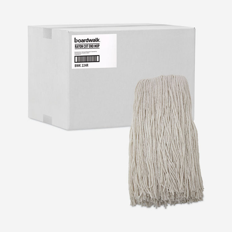 Premium Cut-End Wet Mop Heads, Rayon, 24oz, White, 12/carton