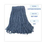 Mop Head, Standard Head, Cotton/synthetic Fiber, Cut-End, #20, Blue, 12/carton