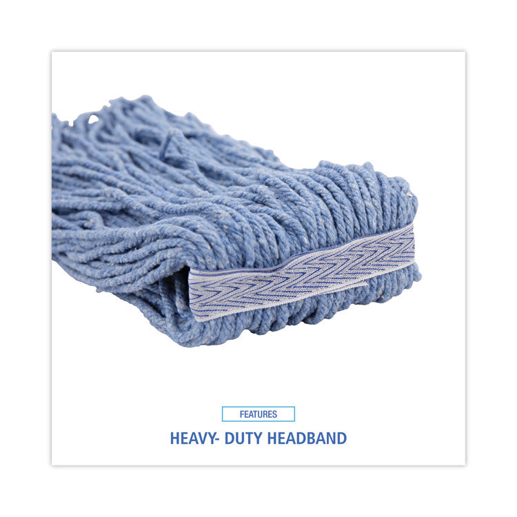 Mop Head, Standard Head, Cotton/synthetic Fiber, Cut-End, #20, Blue, 12/carton