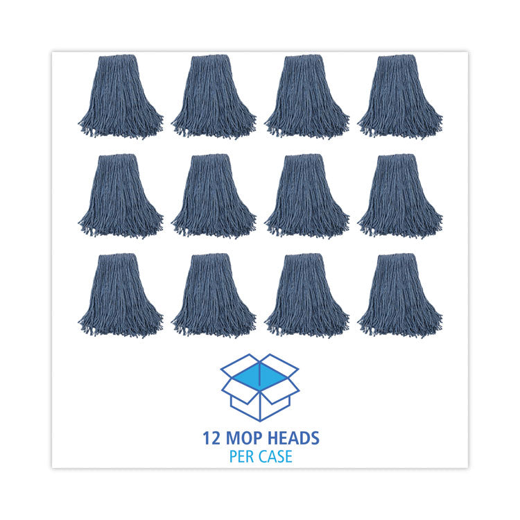 Mop Head, Standard Head, Cotton/synthetic Fiber, Cut-End, #20, Blue, 12/carton