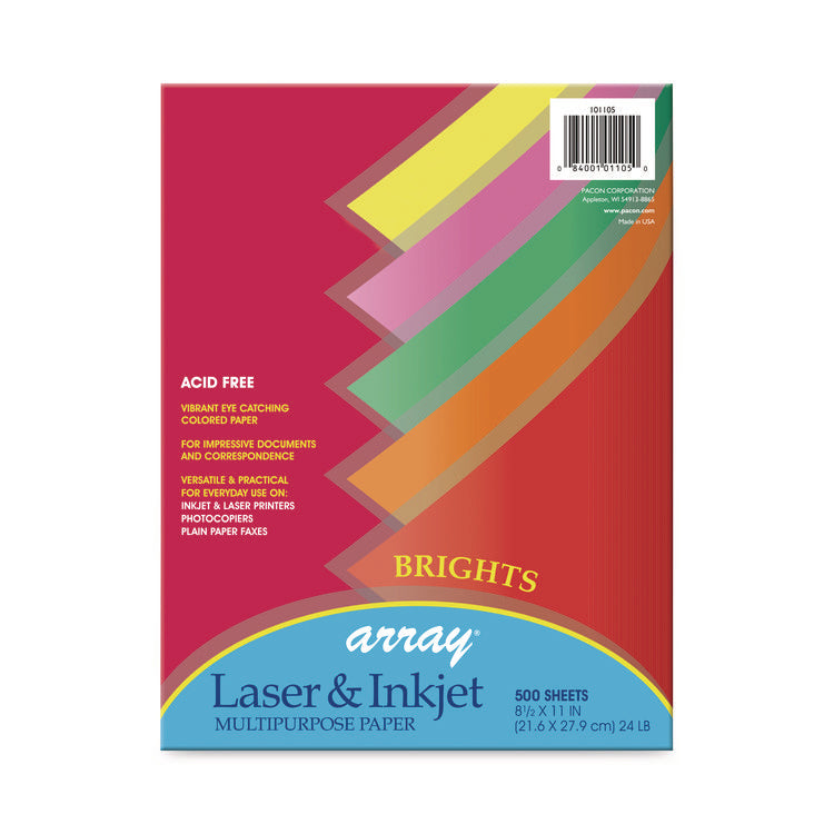 Array Colored Bond Paper, 24 lb Bond Weight, 8.5 x 11, Assorted Bright Colors, 500/Ream