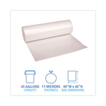 High-Density Can Liners, 45 gal, 11 mic, 40" x 46", Natural, Perforated Roll, 25 Bags/Roll, 10 Rolls/Carton