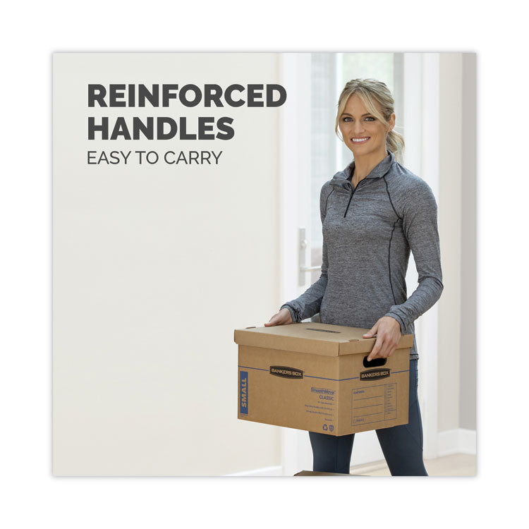 SmoothMove Classic Moving/Storage Box Kit, Half Slotted Container (HSC), Assorted Sizes: (8) Small, (4) Med, Brown/Blue,12/CT