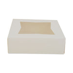 White Window Bakery Boxes with Attached Flip Top, 4-Corner Beers Design, 8 x 8 x 2.5, White, Paper, 200/Carton