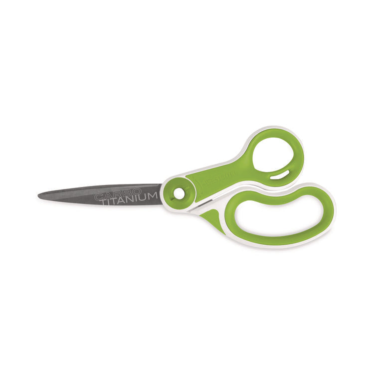 CarboTitanium Bonded Scissors, 8" Long, 3.25" Cut Length, Straight White/Green Handle