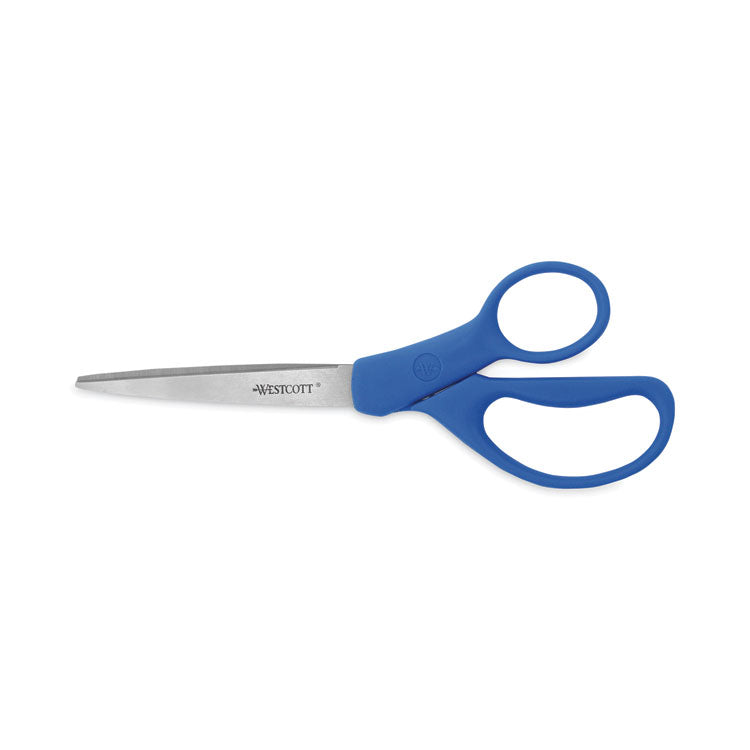 Preferred Line Stainless Steel Scissors, 8" Long, 3.5" Cut Length, Straight Blue Handle, 2/Pack