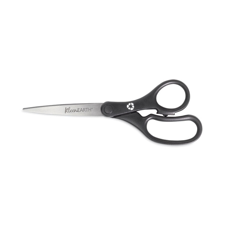 KleenEarth Basic Plastic Handle Scissors, 8" Long, 3.25" Cut Length, Straight Black Handle