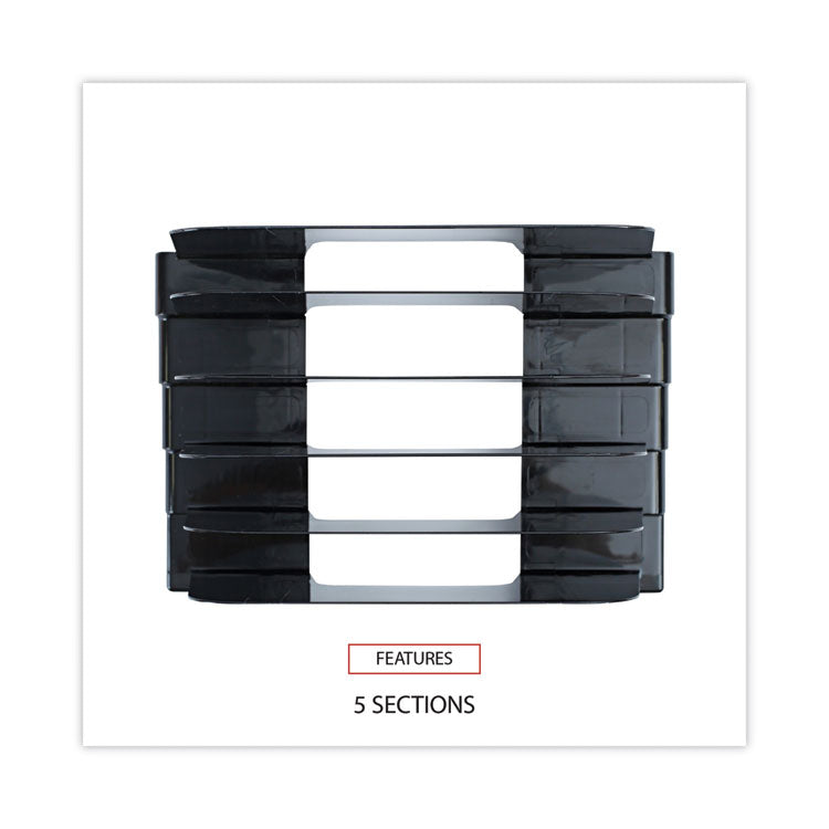 Recycled Plastic Incline Sorter, 5 Sections, Letter Size Files, 13.25" X 9" X 9", Black