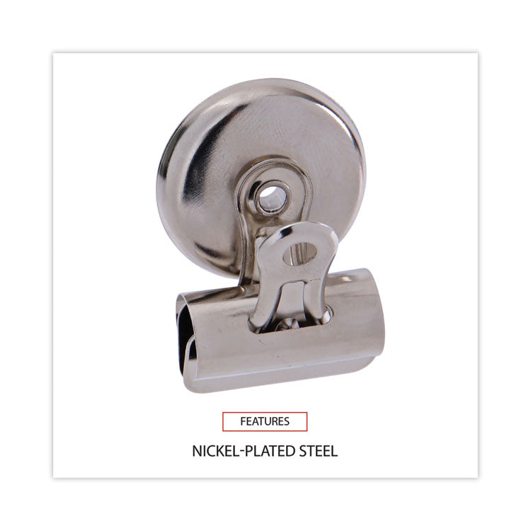 Bulldog Magnetic Clips, Small, Nickel, 18/Pack