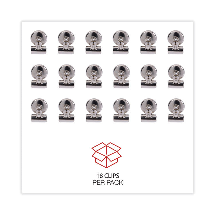 Bulldog Magnetic Clips, Small, Nickel, 18/Pack