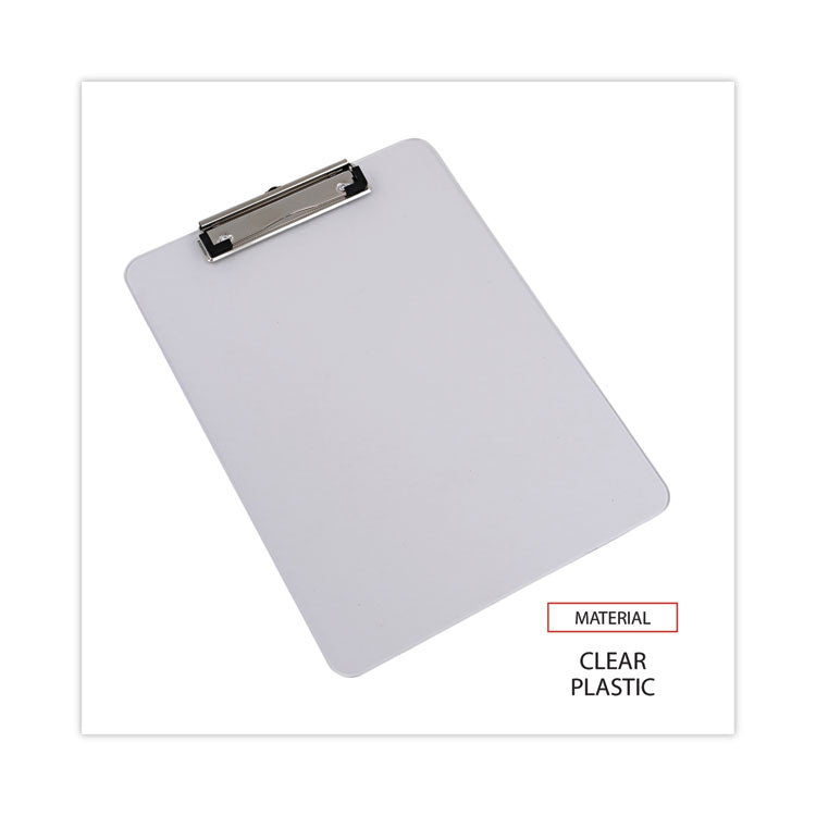 Plastic Clipboard with Low Profile Clip, 0.5" Clip Capacity, Holds 8.5 x 11 Sheets, Clear