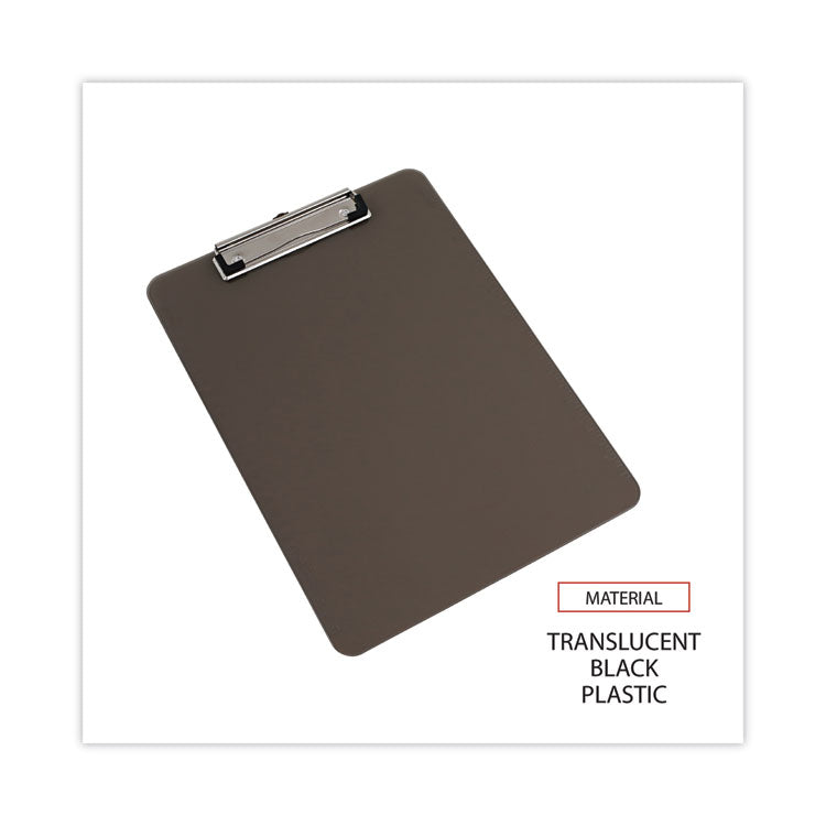 Plastic Clipboard with Low Profile Clip, 0.5" Clip Capacity, Holds 8.5 x 11 Sheets, Translucent Black