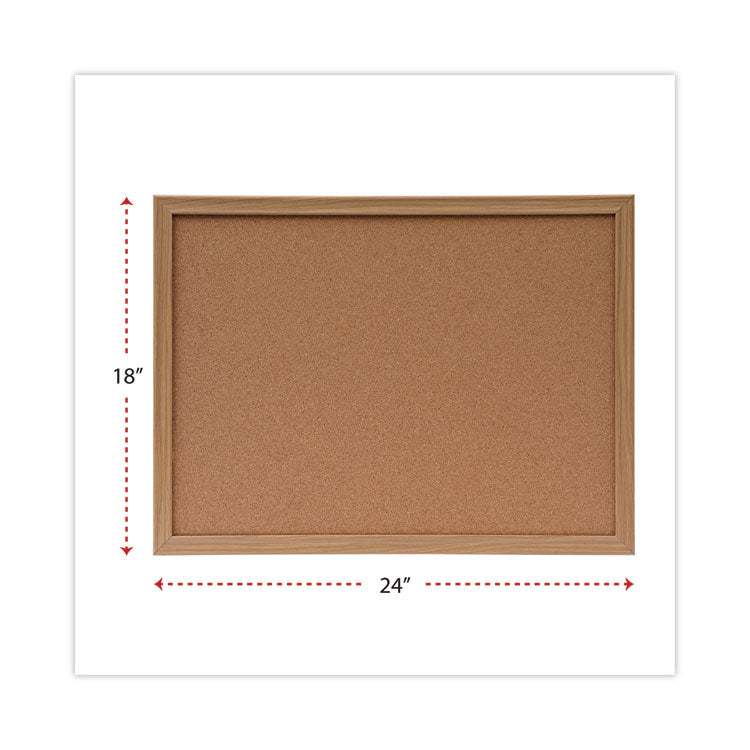 Cork Board with Oak Style Frame, 24" x 18", Tan Surface, Oak Finished Wood Frame