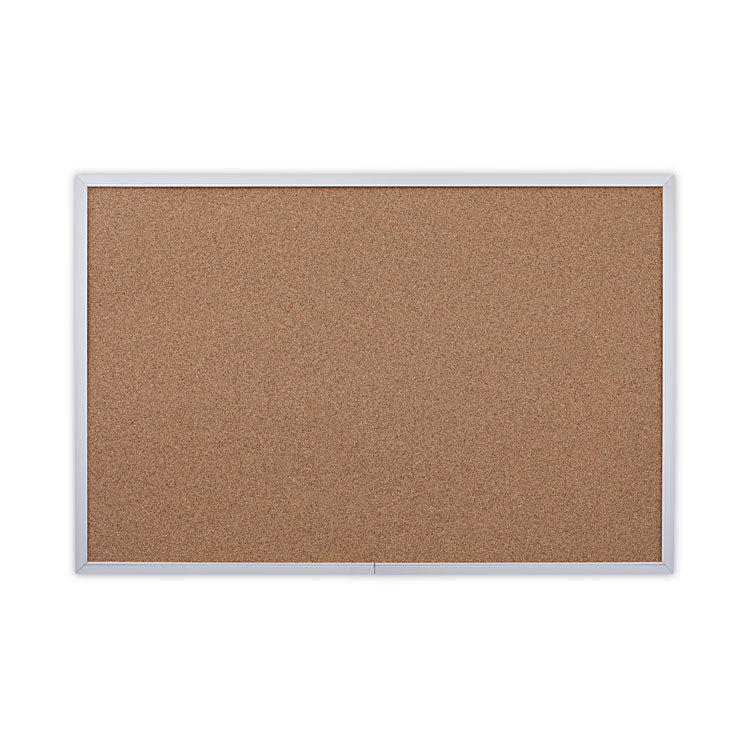 Cork Bulletin Board, 36" x 24", Tan Surface, Satin Aluminum Frame