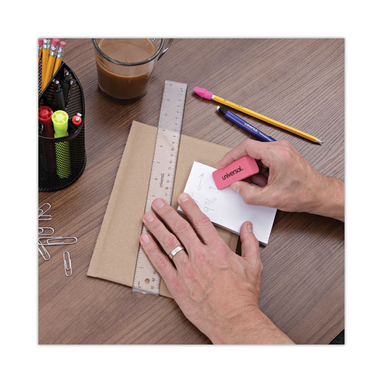 Bevel Block Erasers, For Pencil Marks, Slanted-Edge Rectangular Block, Large, Pink, 20/Pack