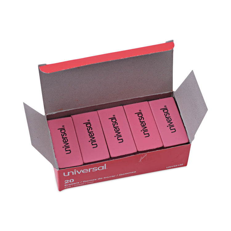 Bevel Block Erasers, For Pencil Marks, Slanted-Edge Rectangular Block, Large, Pink, 20/Pack