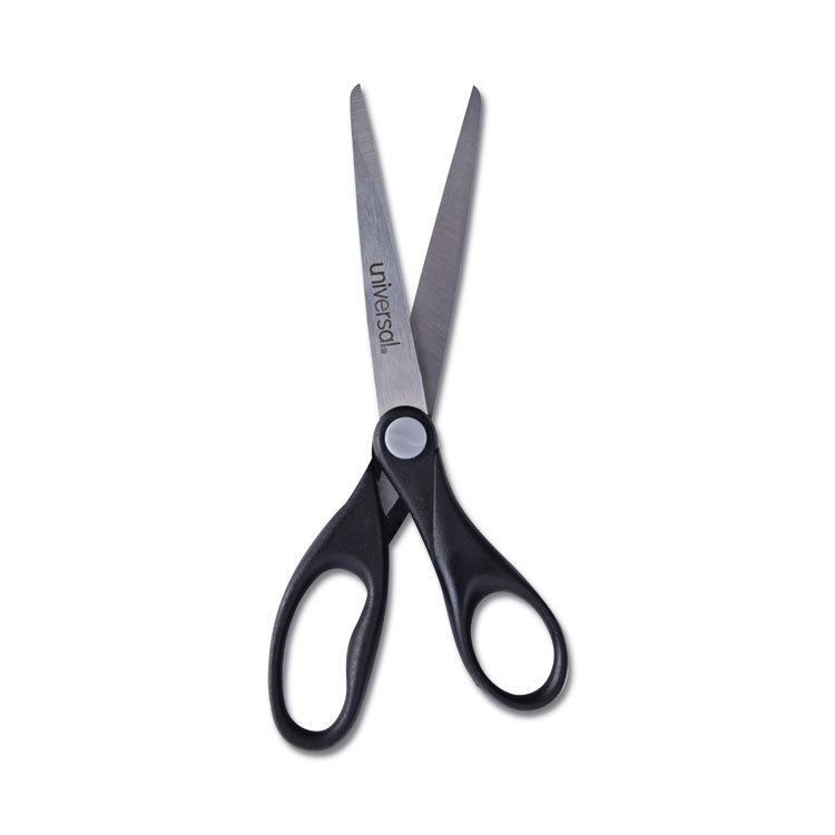Stainless Steel Office Scissors, 7" Long, 3" Cut Length, Straight Black Handle