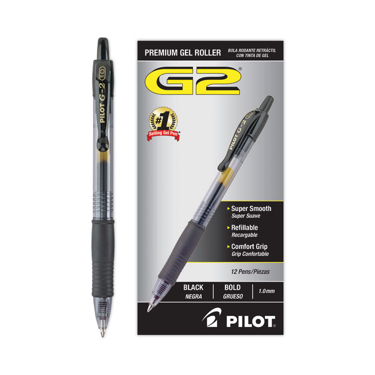 G2 Premium Gel Pen, Retractable, Bold 1 mm, Black Ink, Smoke/Black Barrel, Dozen