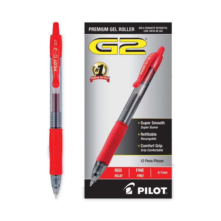 G2 Premium Gel Pen, Retractable, Fine 0.7 mm, Red Ink, Smoke/Red Barrel, Dozen