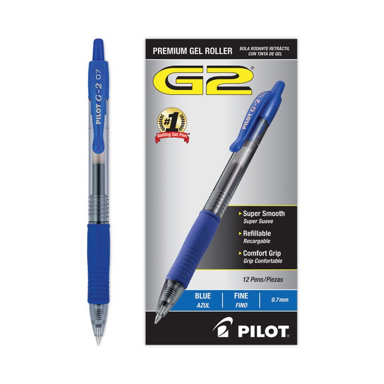 G2 Premium Gel Pen, Retractable, Fine 0.7 mm, Blue Ink, Smoke/Blue Barrel, 12/Pack