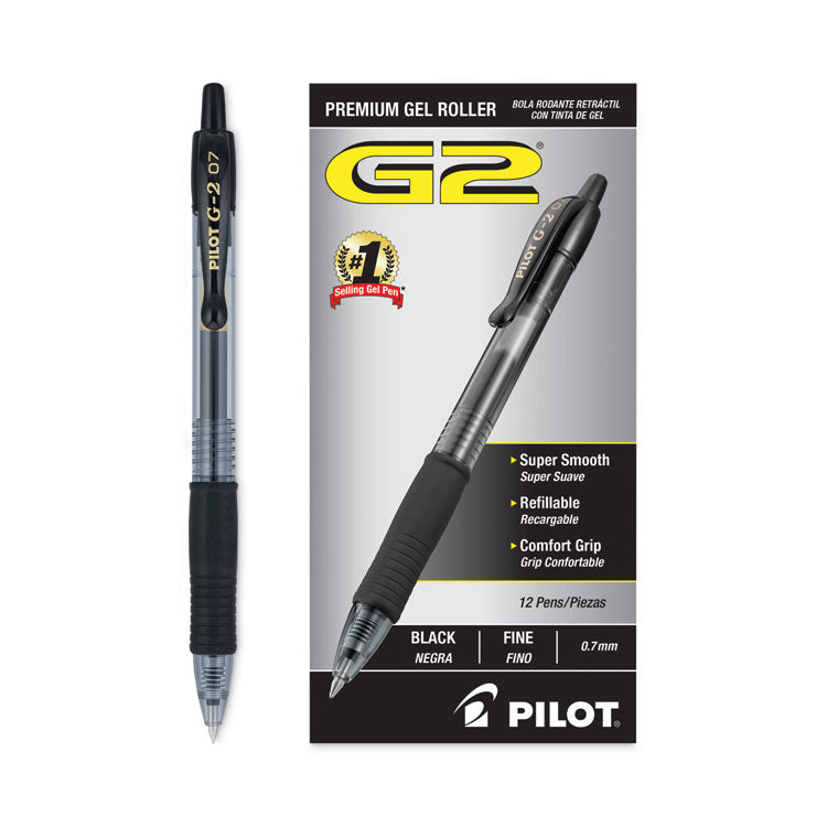 G2 Premium Gel Pen, Retractable, Fine 0.7 mm, Black Ink, Smoke/Black Barrel, Dozen