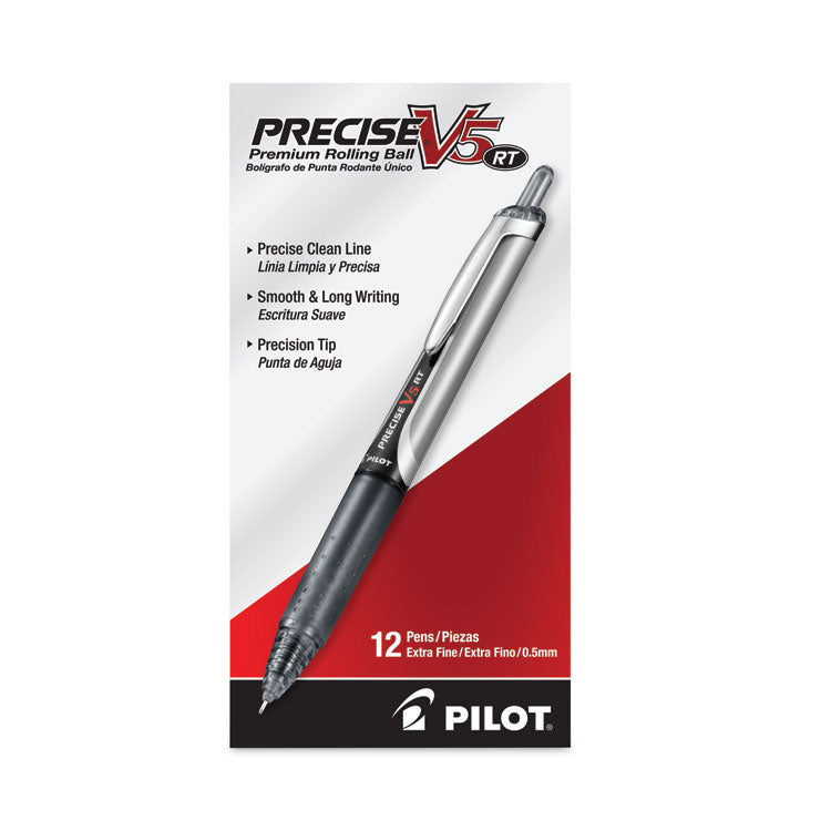 Precise V5RT Rollerball Pen, Retractable, Extra-Fine 0.5 mm, Black Ink, Black Barrel
