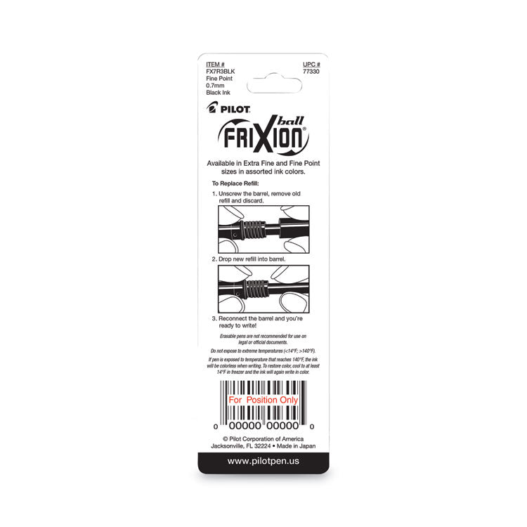 Refill For Pilot Frixion Erasable, Frixion Ball, Frixion Clicker And Frixion Lx Gel Ink Pens, Fine Tip, Black Ink, 3/pack