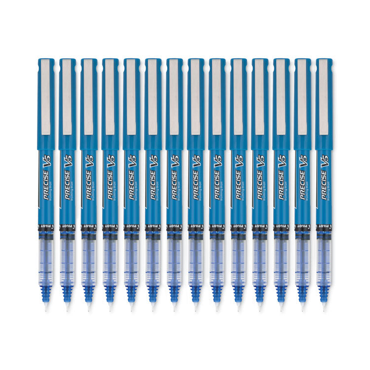 Precise V5 Rollerball Pen, Stick, Extra-Fine 0.5 mm, Blue Ink, Blue/Clear Barrel, Dozen